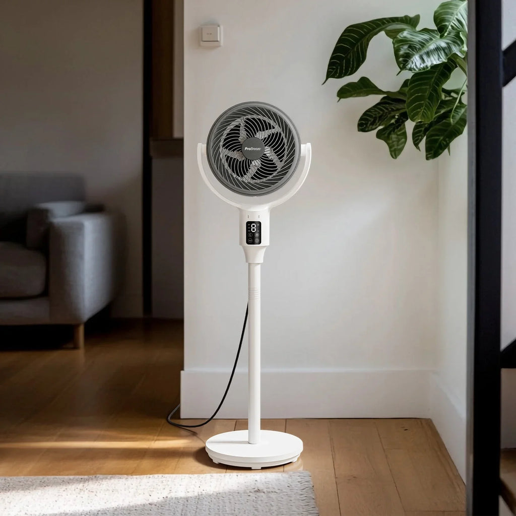 AirFlo™ 43" Hybrid Pedestal Fan - Ultra-Quiet Air Circulator - White/Grey