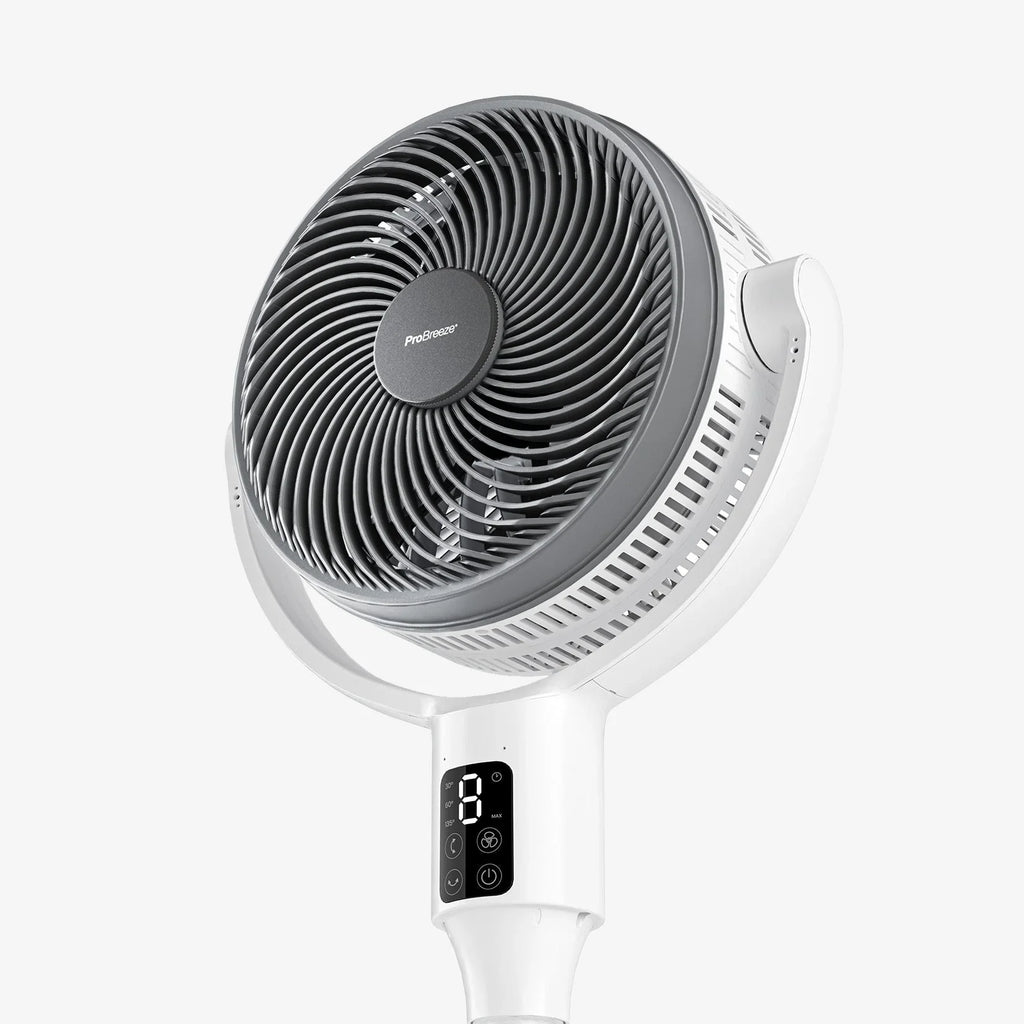 AirFlo Plus™ 44" Smart Hybrid Pedestal Fan - Ultra-Quiet Air Circulator - White/Grey