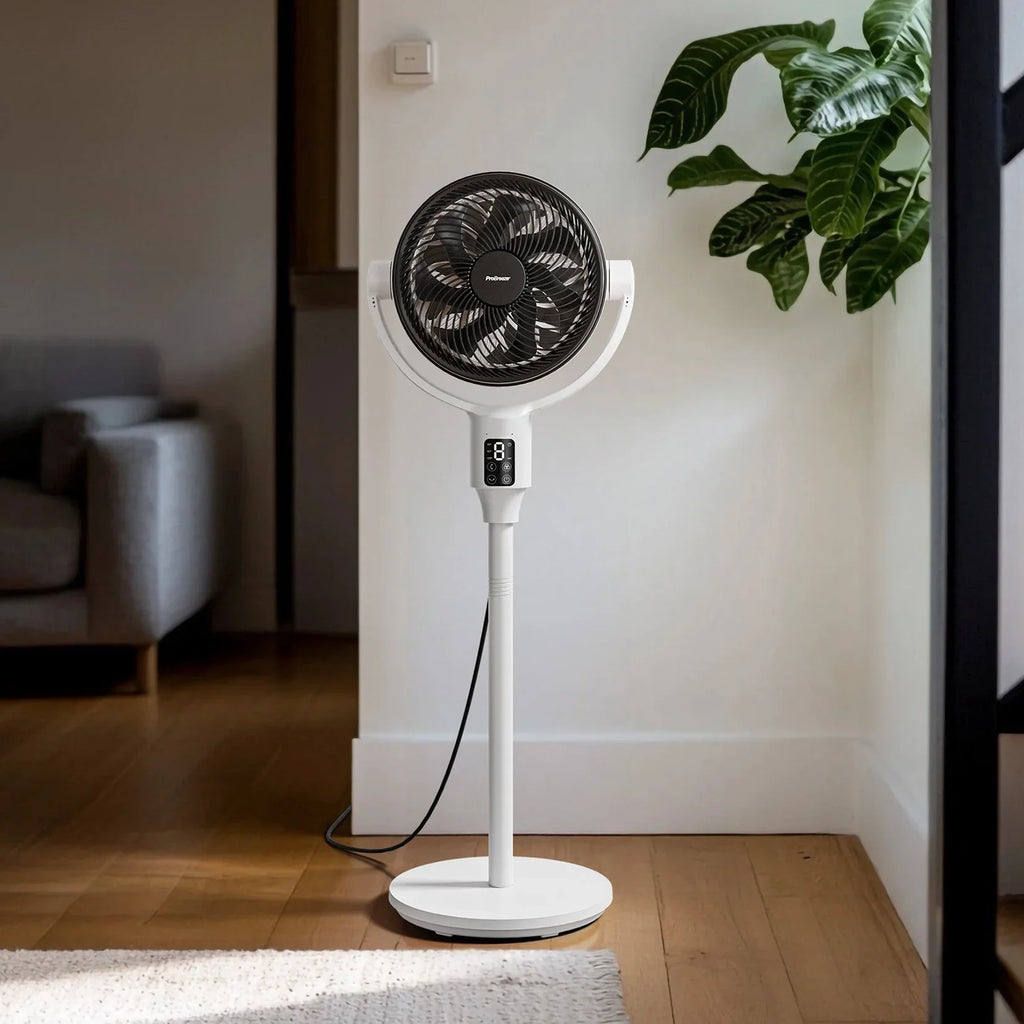 AirFlo Plus™ 44" Smart Hybrid Pedestal Fan - Ultra-Quiet Air Circulator - White/Black