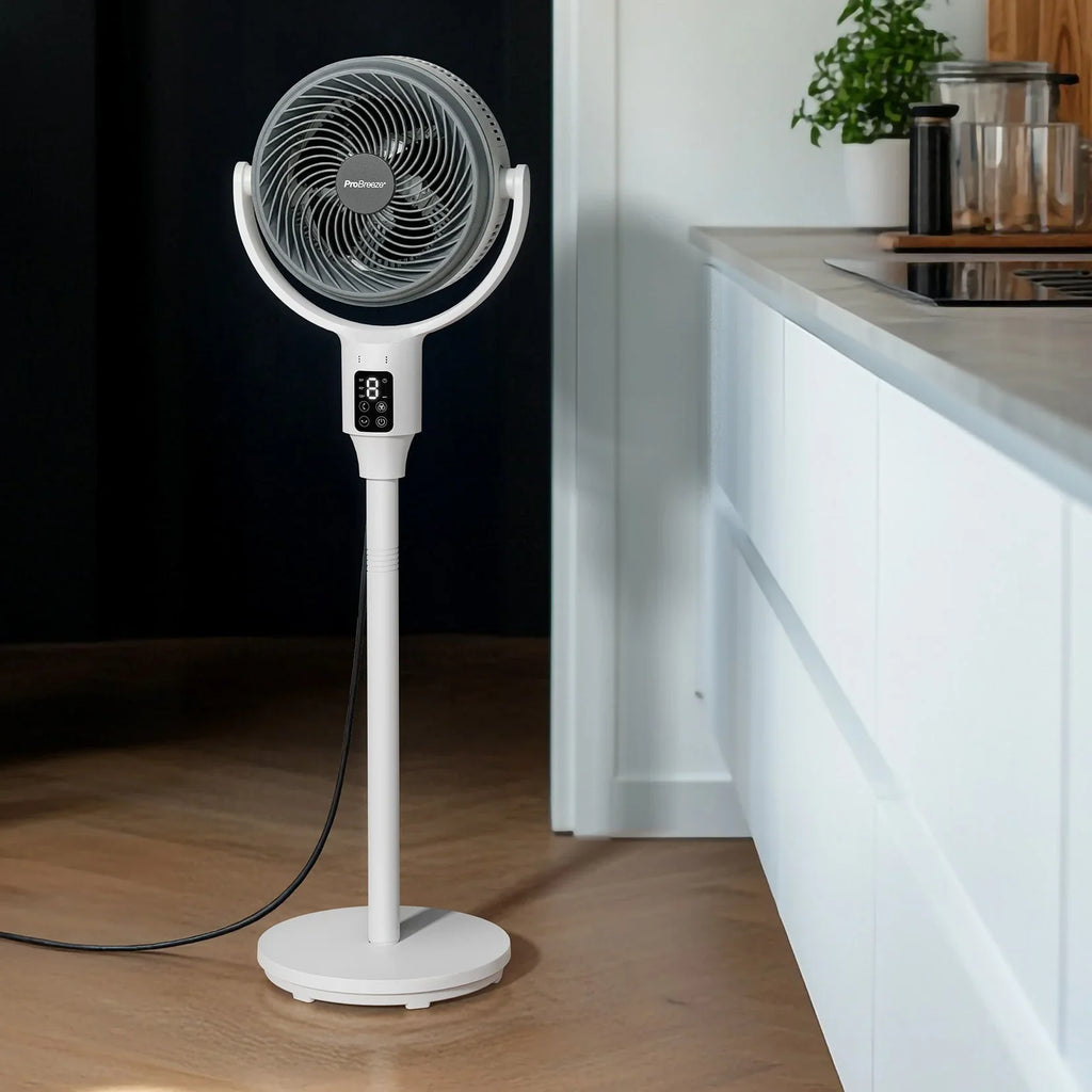 AirFlo™ 43" Smart Hybrid Pedestal Fan - Ultra-Quiet Air Circulator - White/Grey