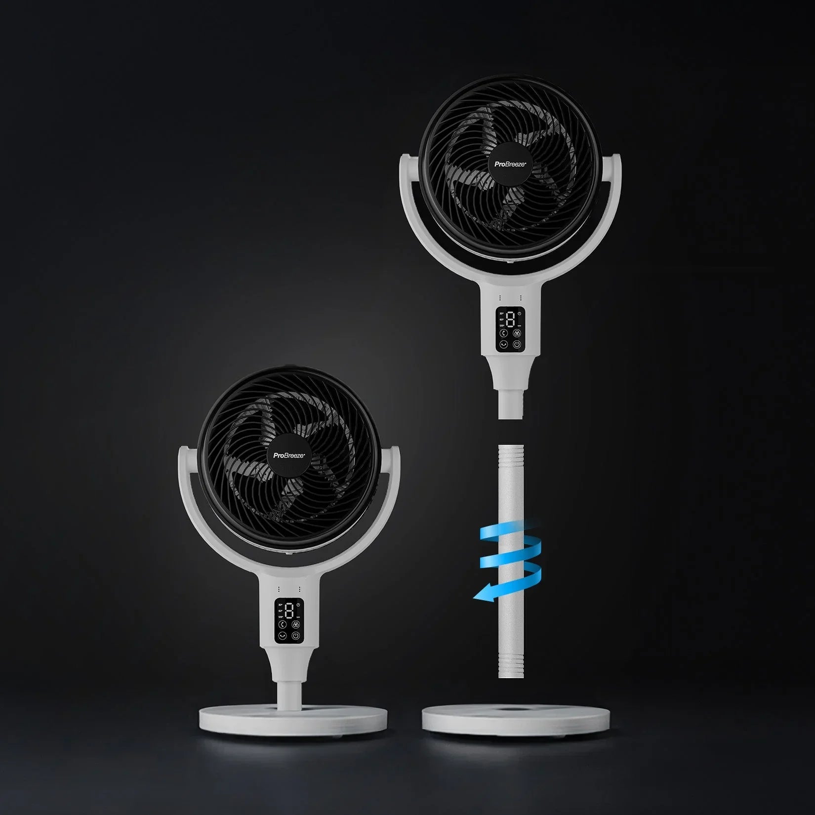 AirFlo™ 43" Smart Hybrid Pedestal Fan - Ultra-Quiet Air Circulator - White/Black