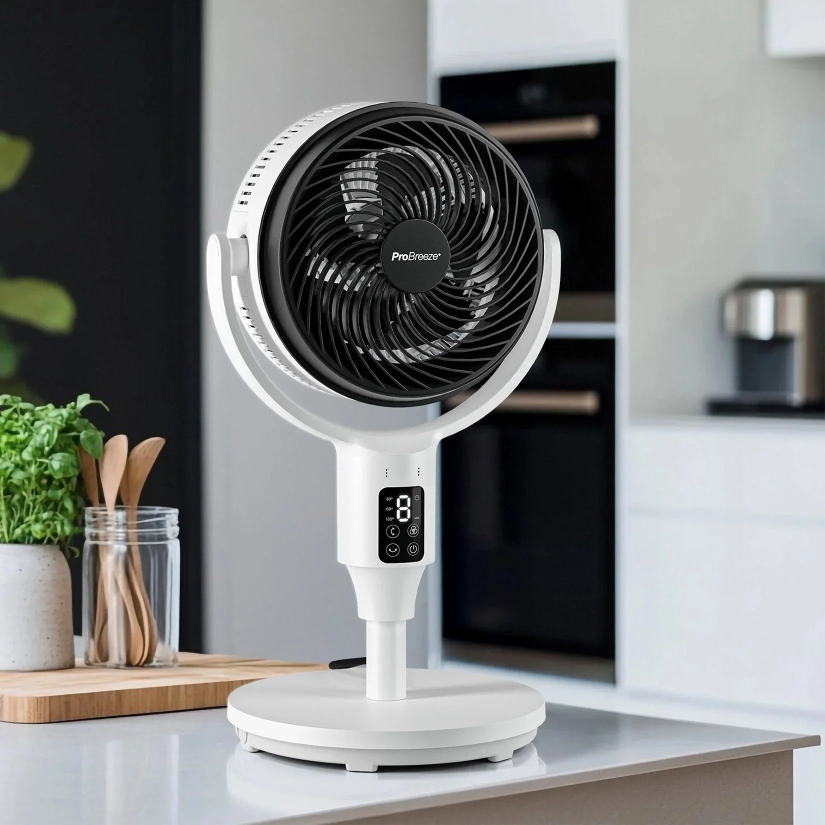 AirFlo™ 43" Hybrid Pedestal Fan - Ultra-Quiet Air Circulator - White/Black