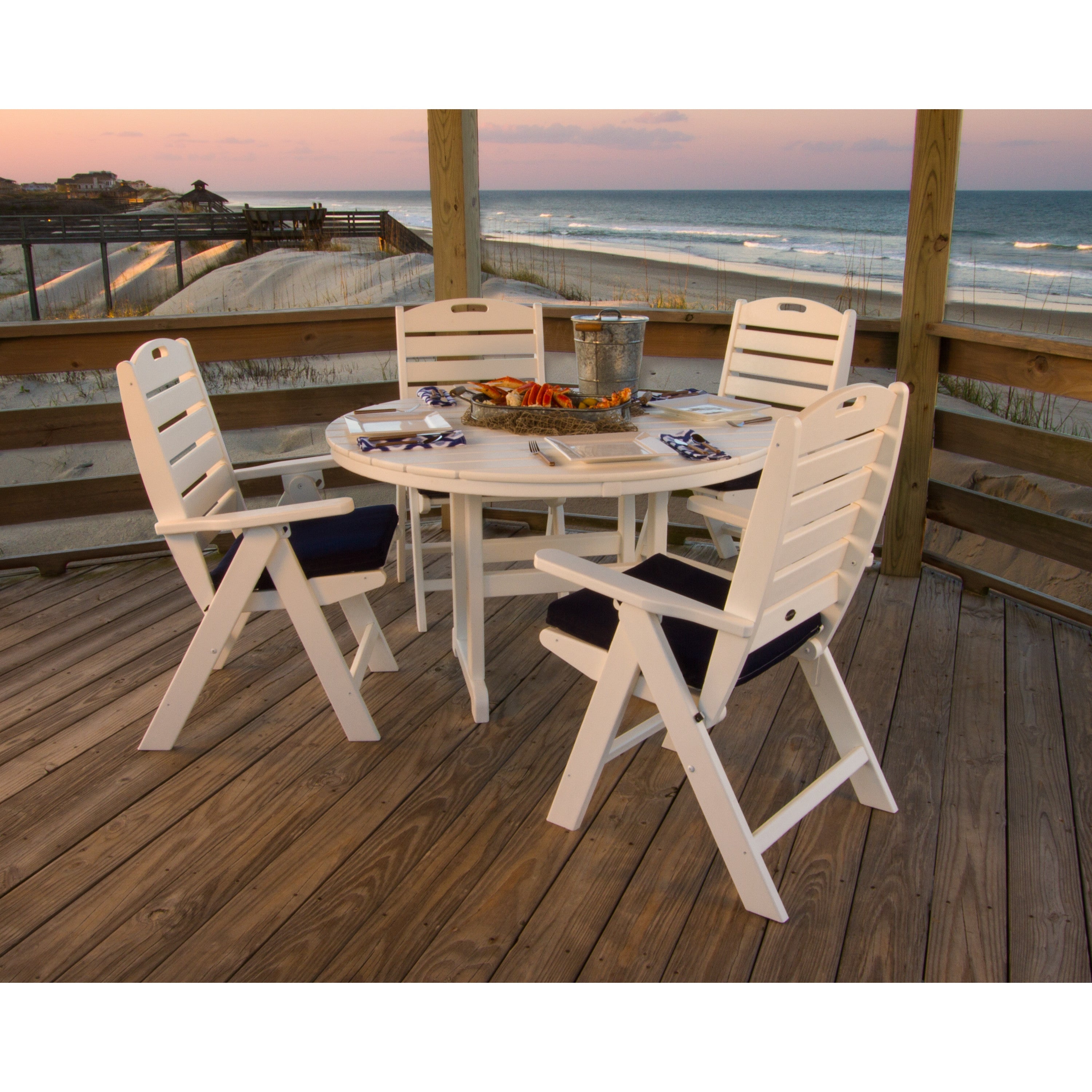 Nautical Folding Chair 5-Piece Round Farmhouse Dining Set