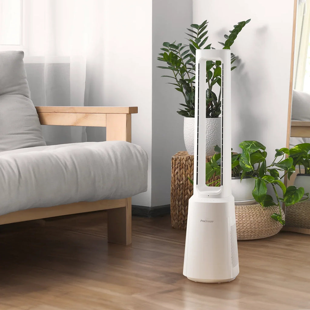 OmniAir 41" Premium Bladeless Tower Fan and Air Purifier with Smart App Control - White