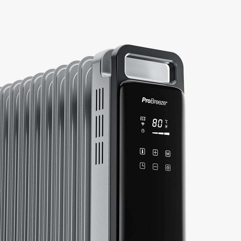 OmniWarm 2500W Oil Filled 11 Fins Eco Radiator Heater With Digital Display and Smart App Control - Silver